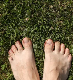 Bare feet on grass.